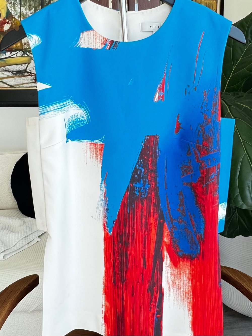 Milly Abstract Brushstroke Sleeveless Top in Blue, Red & White